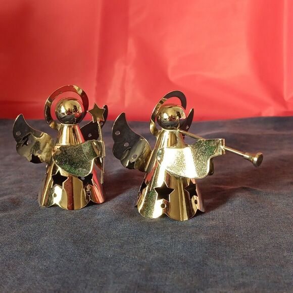 Christmas Angel Halo Candle Holder Metal Silver Tone Star Cutout Cherub Ornament - Picture 13 of 16
